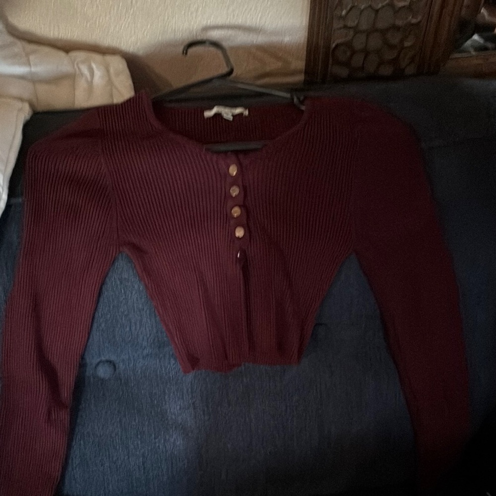 Love Tree Burgundy Ribbed Top